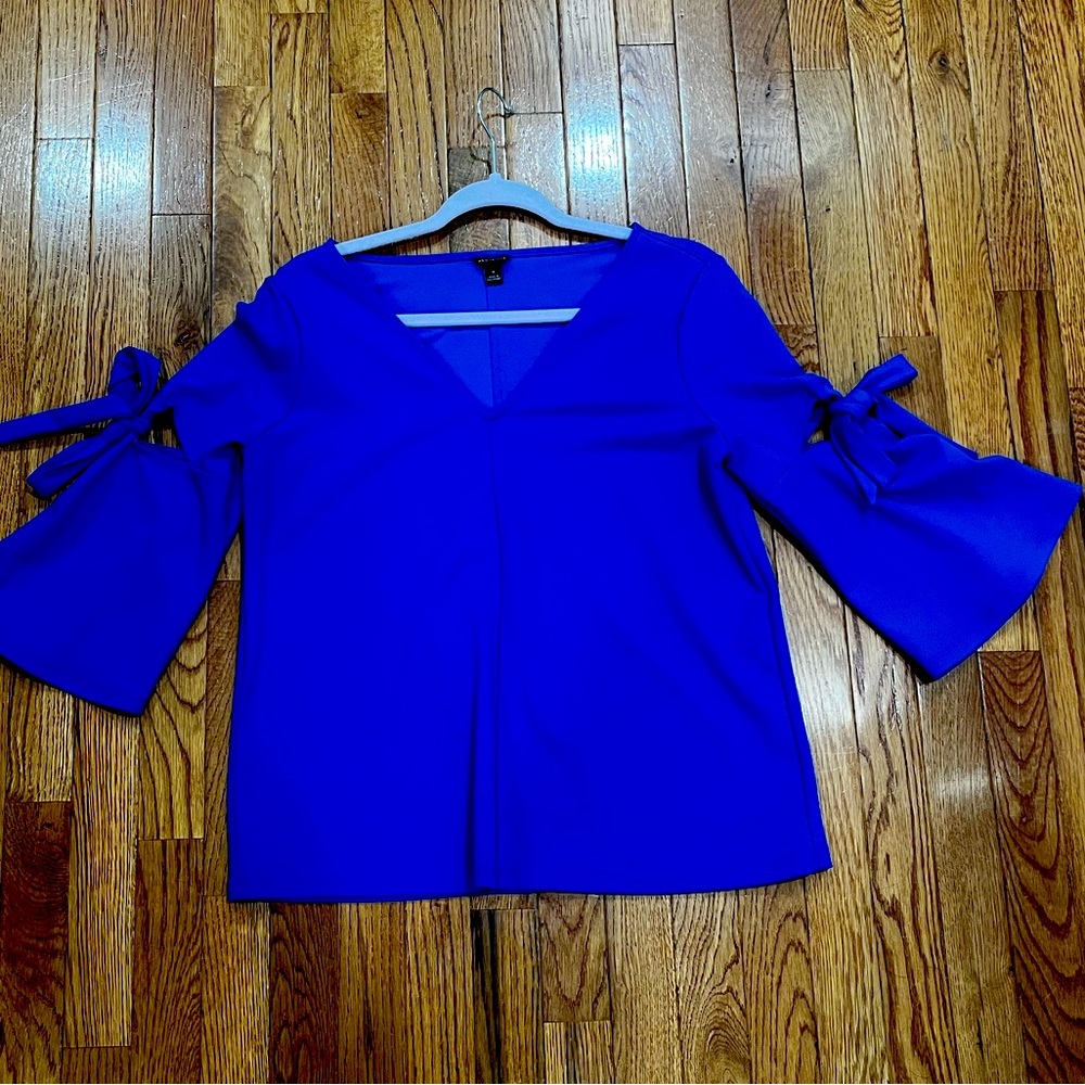 Royal blue Ann Taylor shirt with ties on the sleeve